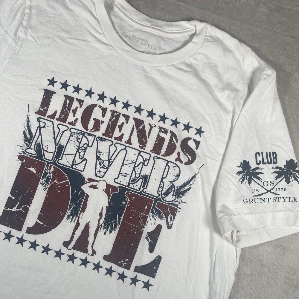Grunt Style Club T Shirt Mens‎ Size XL White Short Sleeve Legends Never Die
